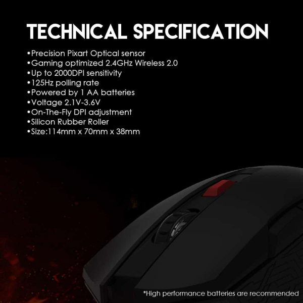 Mysz BEZPRZEWODOWA Czarna FANTECH RAIGOR 2000 DPI - obrazek 2