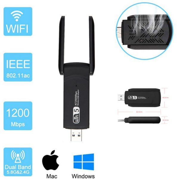 Karta Sieciowa Dual USB WI-FI Adapter 1200Mbps - obrazek 3