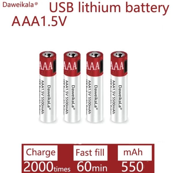 Akumulator AAA 1.5V 550mAh USB-C 4szt – Daweikala