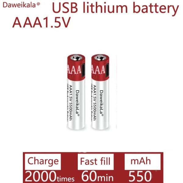 Akumulator AAA 1.5V 550mAh USB-C 2szt – Daweikala